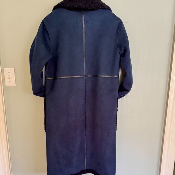 Shearling Style Long Coat in Navy - Picture 2 of 3
